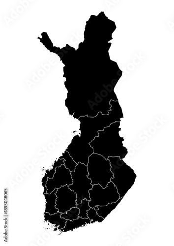 Finland Map Vector with States and Provinces High Detailed Black Silhouette on Transparent Background Isolated Administrative Divisions Geography Illustration for Business Infographics and Clip Art