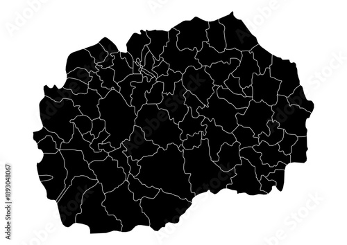 Macedonia Map Vector with States and Provinces High Detailed Black Silhouette on Transparent Background Isolated Administrative Divisions Geography Illustration for Business Infographics and Clip Art