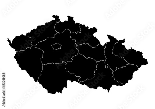 Czech Republic Map Vector with States and Provinces High Detailed Black Silhouette on Transparent Background Isolated Administrative Divisions Geography Illustration for Business Infographics and