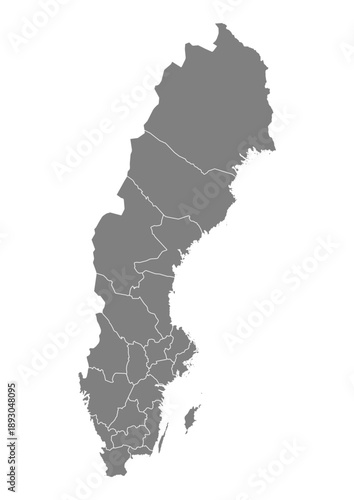Sweden Map Vector with States and Provinces High Detailed Grey Silhouette on Transparent Background Isolated Administrative Divisions Geography Illustration for Business Infographics and Clip Art