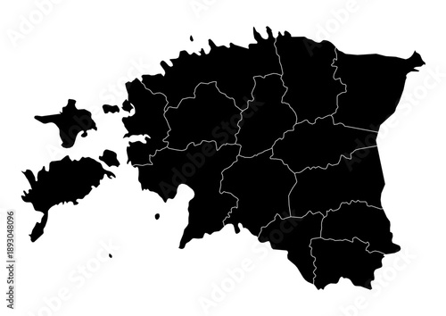 Estonia Map Vector with States and Provinces High Detailed Black Silhouette on Transparent Background Isolated Administrative Divisions Geography Illustration for Business Infographics and Clip Art