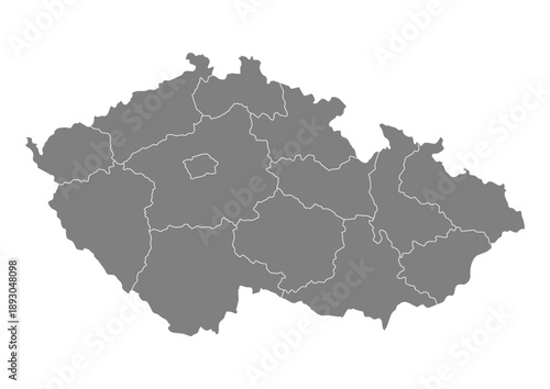 Czech Republic Map Vector with States and Provinces High Detailed Grey Silhouette on Transparent Background Isolated Administrative Divisions Geography Illustration for Business Infographics and Clip