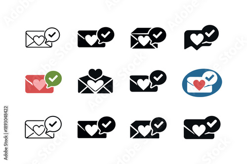 Romantic Icon Set. Positive reinforcement in romantic relationships. Icon set. Set Logo of Positive reinforcement in romantic relationships: supportive message