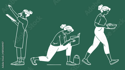 female silhouette everyday activity pose set life