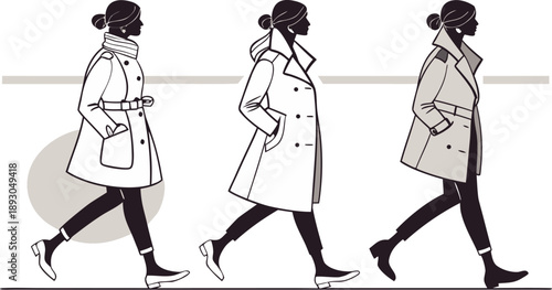female silhouette fashion coat and jacket pose set