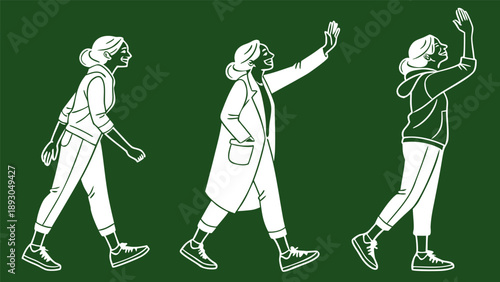 female silhouette greeting and waving pose set fr