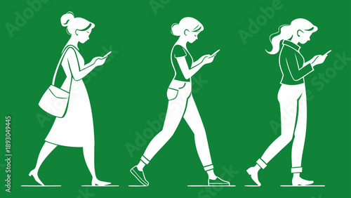 female silhouette phone usage pose set modern dig