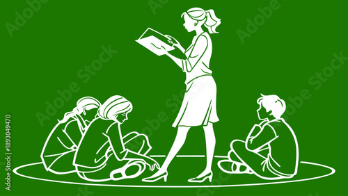 female silhouette reading book pose group educati