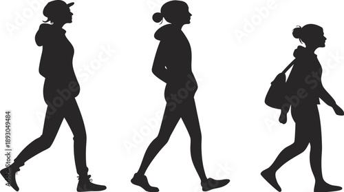 female silhouette standing and walking pose set m