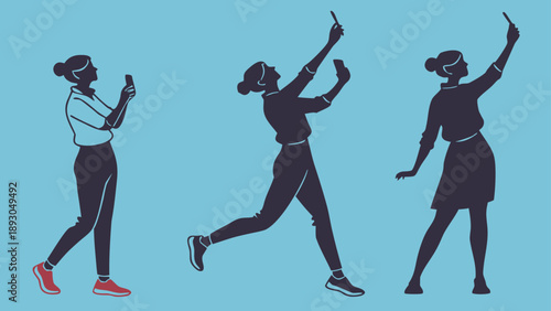 female silhouette social media influencer pose set