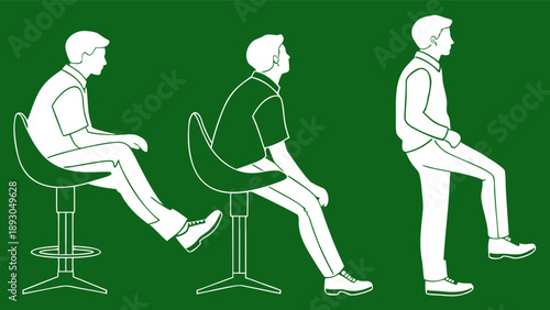 male silhouette sitting pose set chair and stool