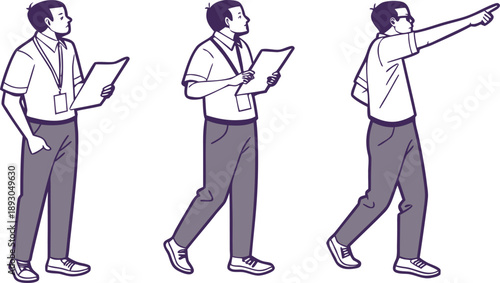 male silhouette teacher or trainer pose set expla