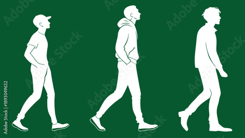 male silhouette standing and walking pose set min