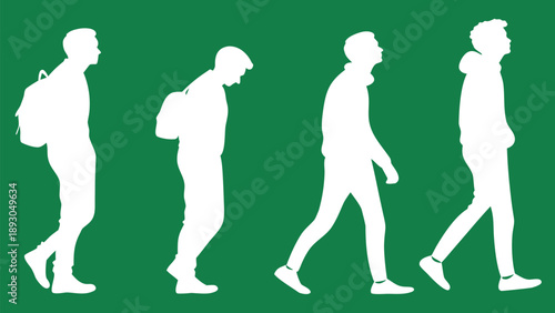 male silhouette standing and walking pose set pur
