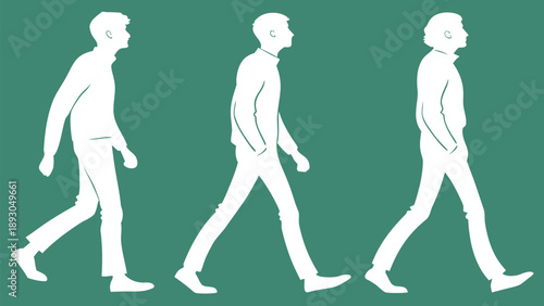male silhouette walking motion sequence set step