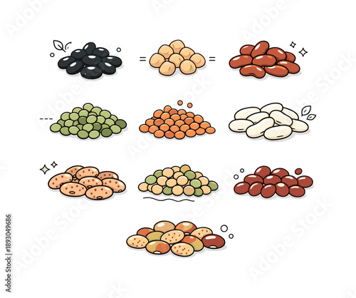 Colorful Legume Assortment. Dry legumes assortment. Flat lay of beans and lentils sorted by type and color, clarity and healthy nutrition concept. Clean