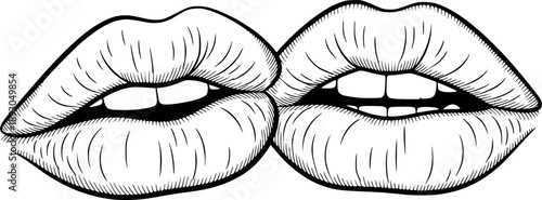 sketch kiss lips Valentine's Day set silhouette style and isolated on white background illustration
