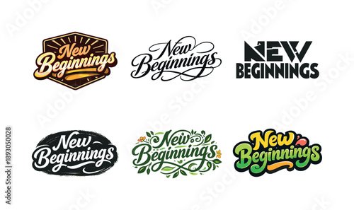 Creative Lettering Grid. New Beginnings. Set lettering. harmonious lettering variations of the same emblematic concept, each with different artistic