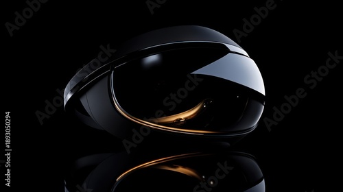 Futuristic helmet, dark background, reflection, tech innovation, product shot