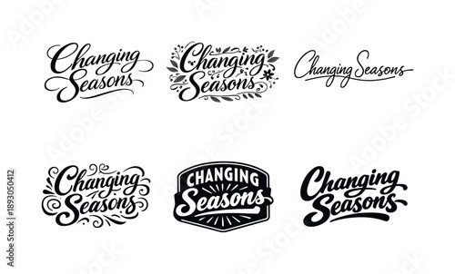 Seasonal Lettering Variations. Changing seasons. Set lettering. harmonious lettering variations of the same emblematic concept, each with different artistic