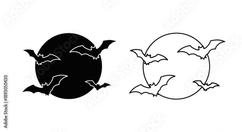 Halloween bats full moon silhouette Vector