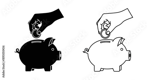 Hand putting coin in piggy bank savings money Vector