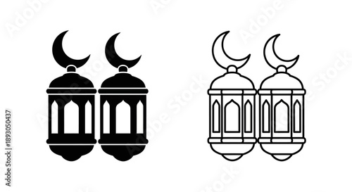 Ramadan lanterns islamic moon symbols Vector