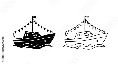 Boat illustration black white nautical vintage Vector