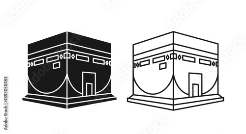 Black and white kaaba icon islamic architecture Vector
