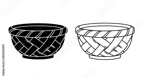 Minimalist black and white woven bowls Vector