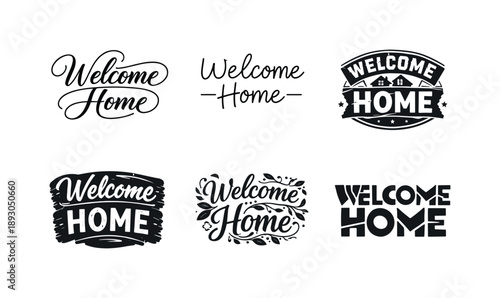 Home Signage Variations. Home welcome signage lettering. Set lettering. harmonious lettering variations of the same emblematic concept, each with different