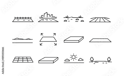 Minimalist Line Icons. Empty Area. Line icon set of Empty Area: vacant lot, open square, empty ground, blank space symbol, open zone, clear area, no obstacles,