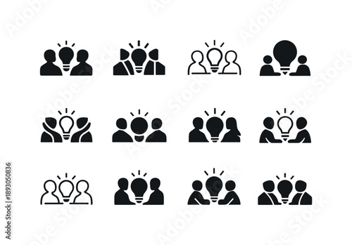 Daily Work Logos. Daily work routine scenes. Icon set. Set Logo of Daily work routine scenes: brainstorming ideas. harmonious logo variations of the same