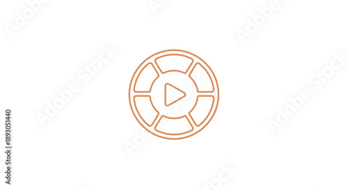 Orange Outline Film Reel Icon with Play Button Segmented Circle Design.