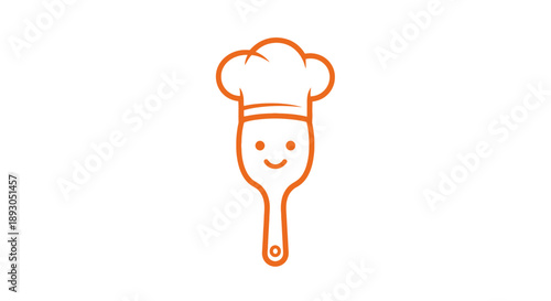 Smiling orange outline chefs hat spatula icon happy face kitchen utensil cooking symbol.