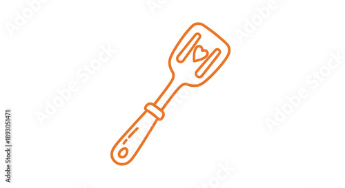 Orange Outline Spatula Icon with Heart Cutout Kitchen Utensil Vector Graphic.