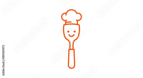Smiling orange outline chef hat spatula icon minimalist cooking utensil graphic.