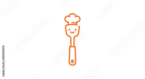 Smiling orange outline spatula icon wearing chef hat simple vector graphic design.