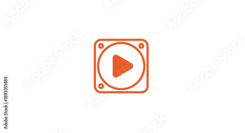 Vibrant orange media player icon with play symbol rounded square frame and corner details.