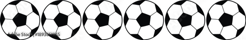 Football, border vector illustration, row of black and white soccer balls, seamless design isolated