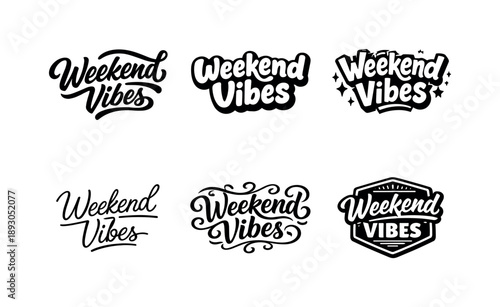 Weekend Lettering Variations. Weekend vibes. Set lettering. harmonious lettering variations of the same emblematic concept, each with different artistic