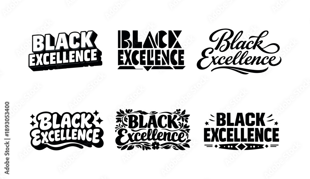 Obraz premium Black Excellence Typography. Black Excellence Typography. Set lettering. harmonious lettering variations of the same emblematic concept, each with different