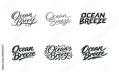 Ocean Breeze Variations. Ocean Breeze. Set lettering. harmonious lettering variations of the same emblematic concept, each with different artistic