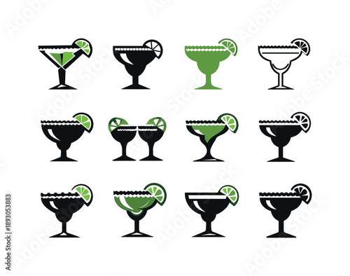 Party Drinks Icons. party drinks. Icon set. Set Logo of party drinks: margarita glass rim. harmonious logo variations of the same emblematic concept, each with