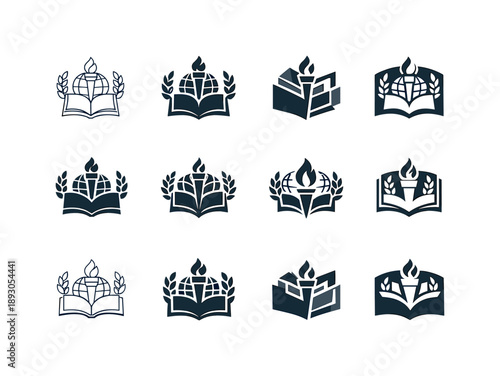 Political Ideologies Icon Set. The history of political ideologies and movements. Icon set. Set Logo of The history of political ideologies and movements: book