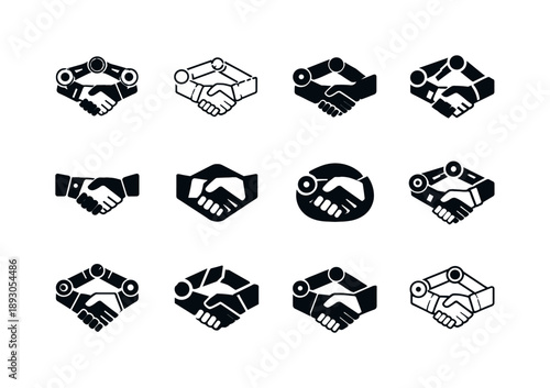 Robotics Logo Icons. Robotics in manufacturing and industrial applications. Icon set. Set Logo of robotics in manufacturing and industrial applications: