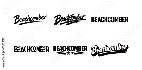 Beachcomber Lettering Styles. Beachcomber shell set. Set lettering. harmonious lettering variations of the same emblematic concept, each with different