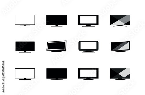 Television Icon Evolution. Historical evolution of television. Icon set. Set Logo of Historical evolution of television: flat screen television. harmonious