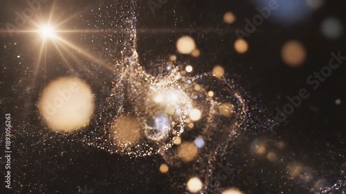 Abstract cosmic background with bright light and particles in space.
