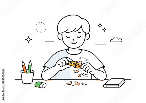 Mindful Pencil Sharpening. Sharpening pencils ? mindful task. Person slowly sharpening a pencil, enjoying a simple repetitive action. Soft rhythm and balance